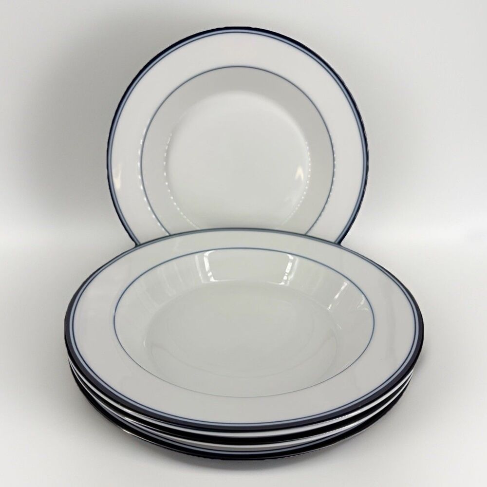 Dansk International Design Concerto Allegro TL Blue White Rim Soup Pasta Bowls 4